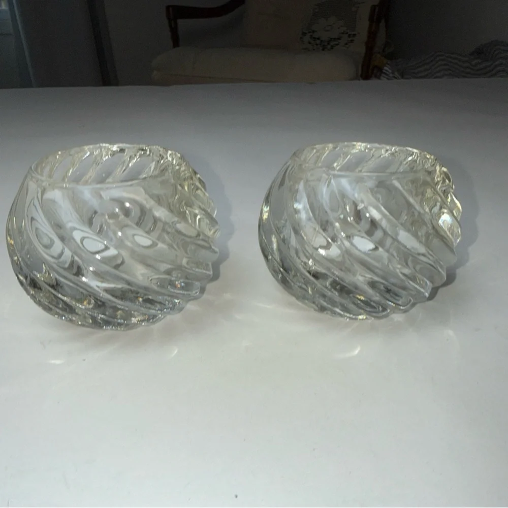 PartyLite Glass 2 Candle Holders Illusion Swirl Votive Tealight Holder Clear USA